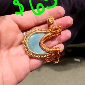 Sky blue quartz crescent moon pendant